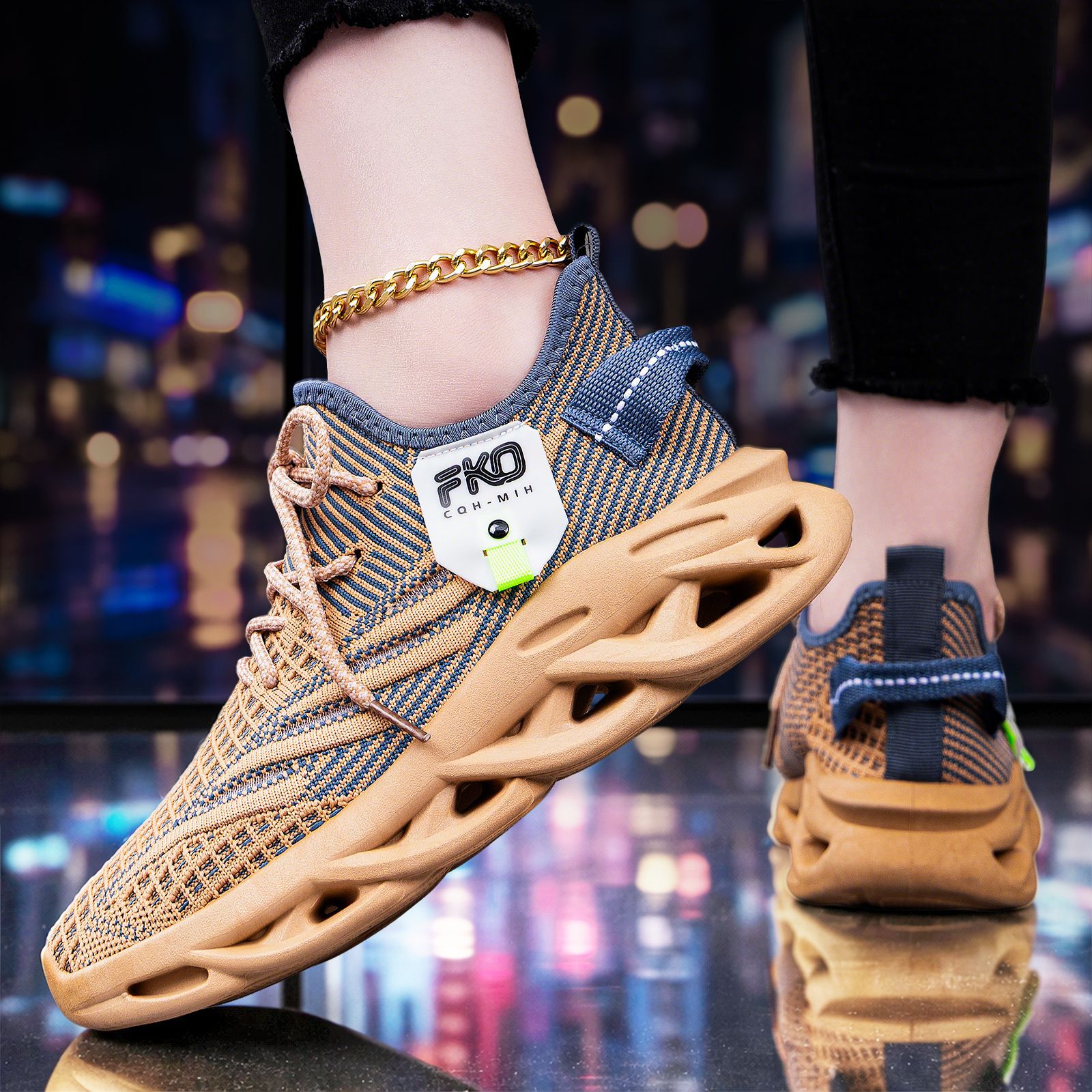 Knit Fabric Lace Up Sneakers - 남성용 통기성 니트 스니커즈 블레이드 솔