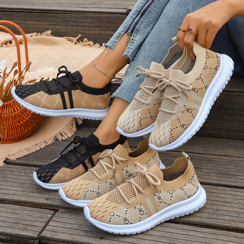 Knit Fabric Lace Up Sneakers - 2026년 신상 레이스업 라운드 여성 스니커즈